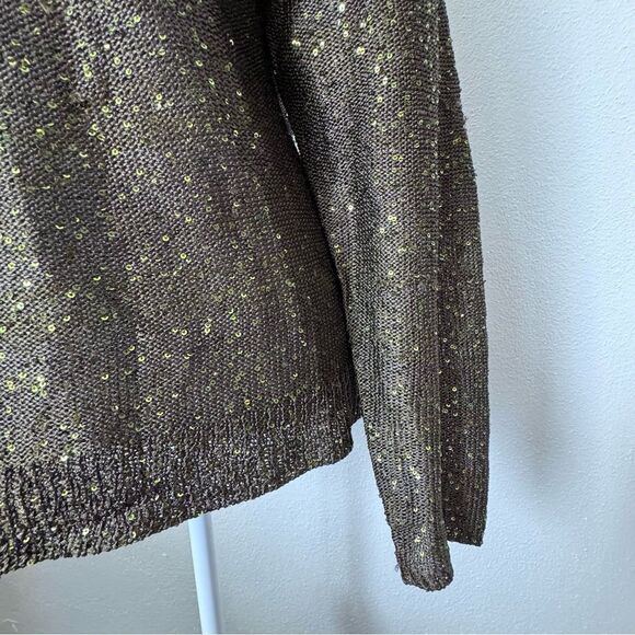 Carmen Marc Valvo Olive Green Sweater Sequin Sparkle Long Sleeve Size Large - Picture 5 of 15